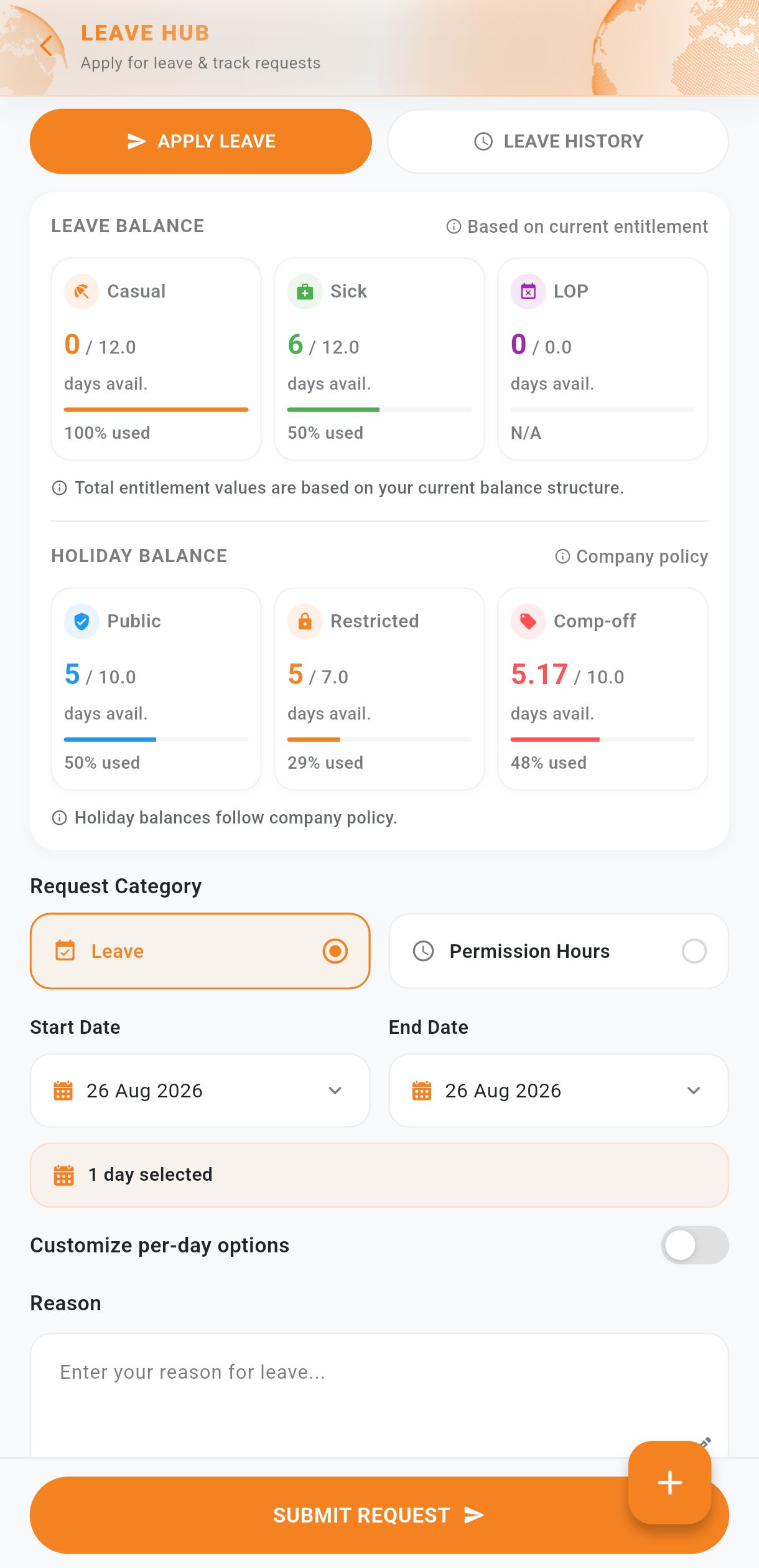 Leave Management Mobile Screen