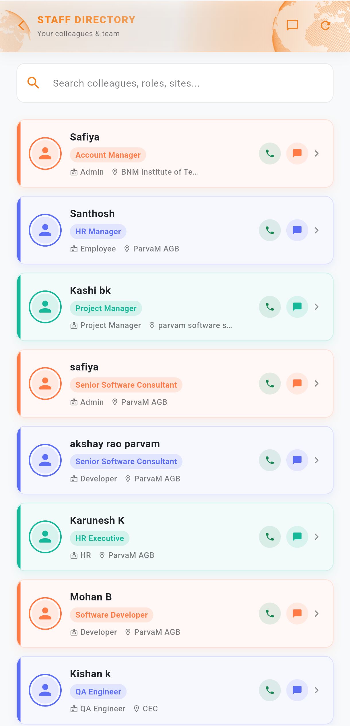 Staff Directory Mobile Screen